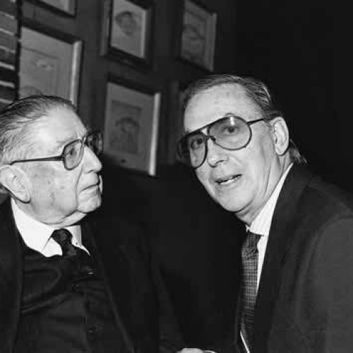 Con Luis Caruncho en su exposición celebrada en el Museo de la Ciudad en Madrid, 1993.
