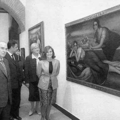 Miguel Castillejo, Matías González, Angelina Costa, y Carmen Calvo en la inauguración de la exposición Botí y sus maestros, Córdoba. 2000.