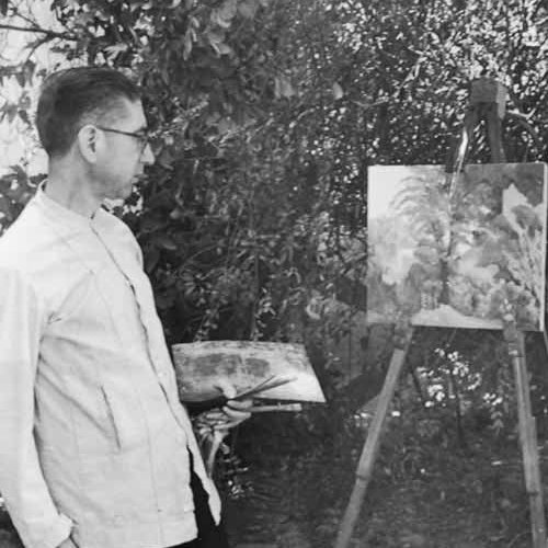Pintando en Moratalaz (Madrid) en 1945.
