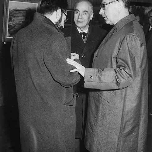 Con Daniel Vázquez Díaz y Jaime del Valle-Inclán en la exposición celebrada en el Círculo de Bellas Artes (Madrid) en 1959.