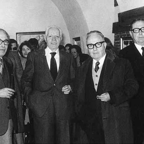 Con Ángel López-Obrero, Isaías Díaz y Servando del Pilar en la exposición Grupo de los Independientes en 1977.