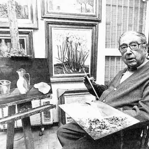 Pintando en su estudio de la calle Gaztambide, Madrid, en 1978.