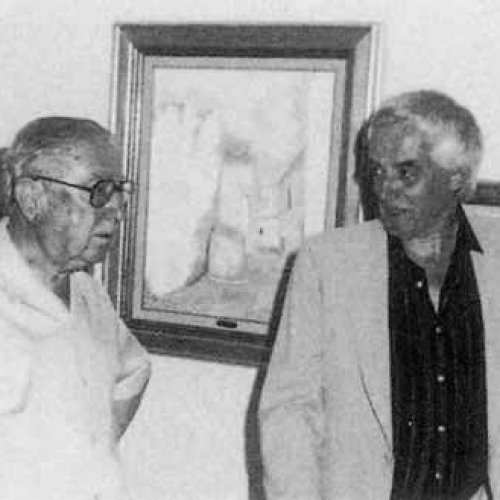 Con Manuel López-Villaseñor en la exposición que tuvo lugar en el Patronato Municipal de Cultura de Torrelodones en 1985.